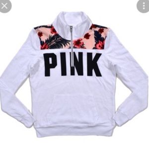 Victoria’s Secret PINK Hibiscus Print Pullover Half Zip Sweatshirt